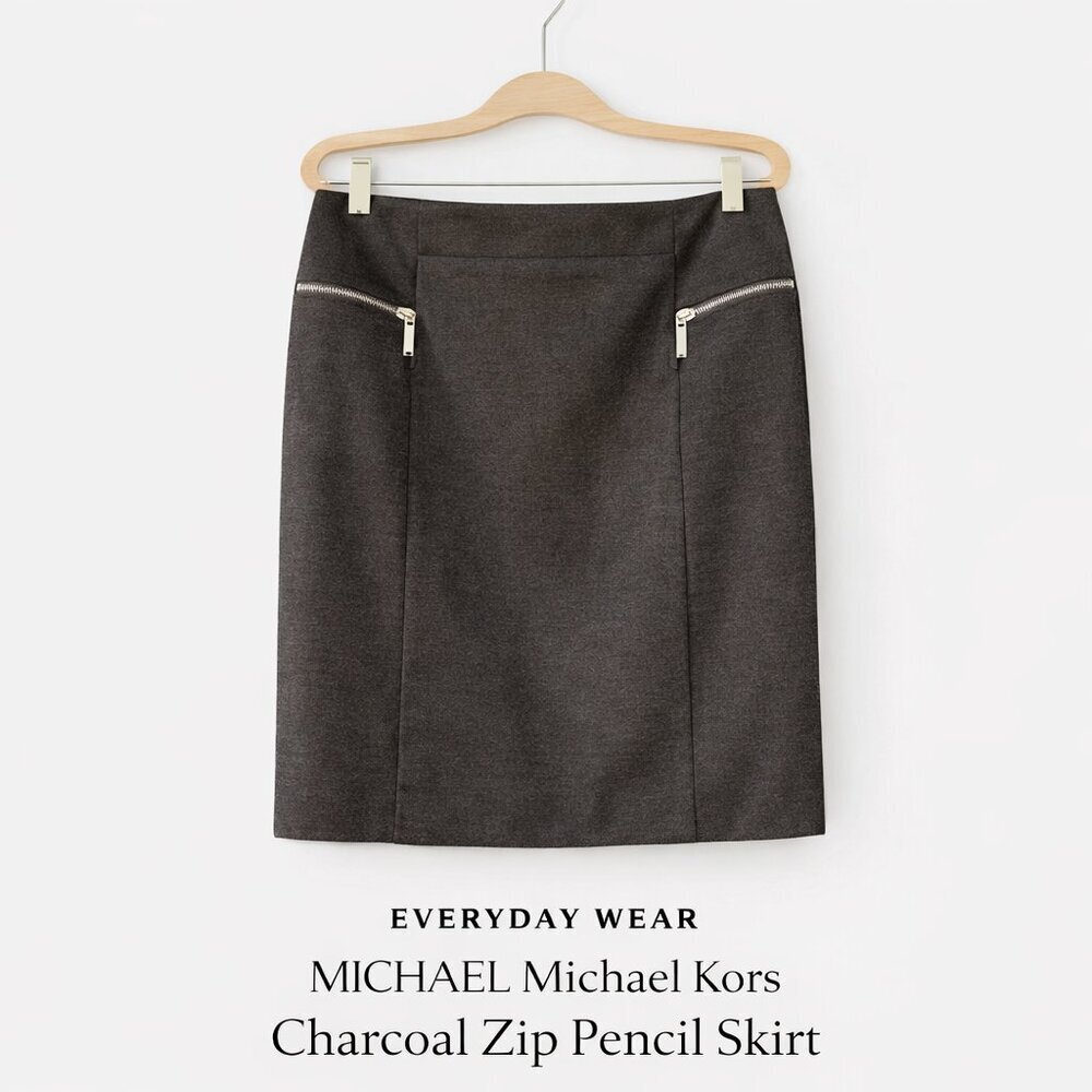 MICHAEL Michael Kors Charcoal Gray Pencil Skirt Lined Zip Pocket Career 12